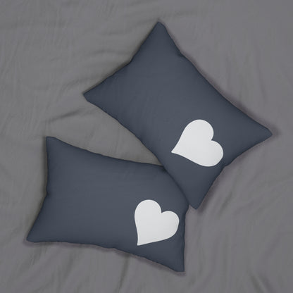 Minimalist Heart Lumbar Pillow – Gray and White Romantic Accent Cushion for Modern or Couples' Bedroom Decor