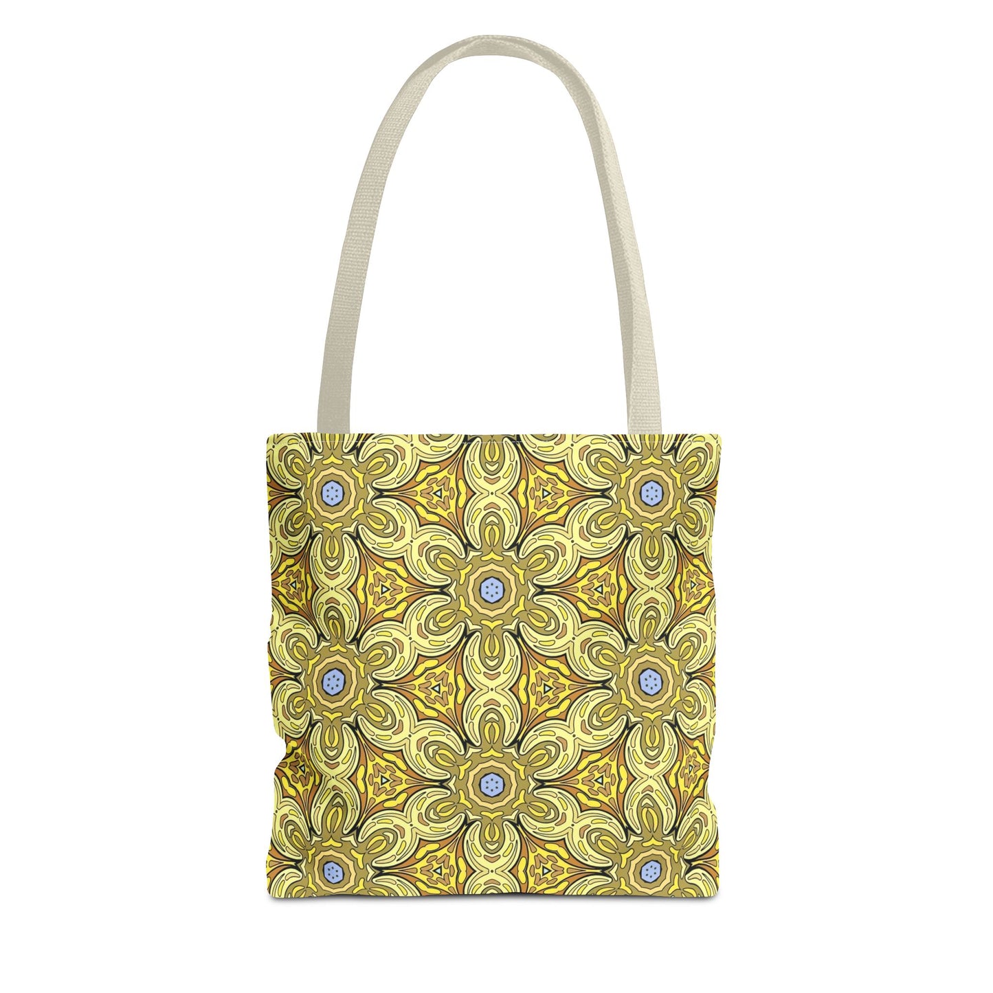 Retro Yellow Flowers Tote Bag – Geometric Floral Pattern Reusable Shopping Bag