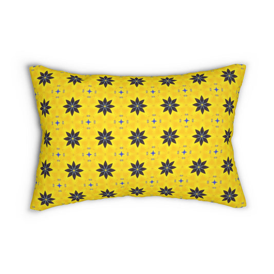 Navy Blue Flowers Lumbar Pillow – Bright Yellow and Navy Floral Accent Pillow for Spring Decor