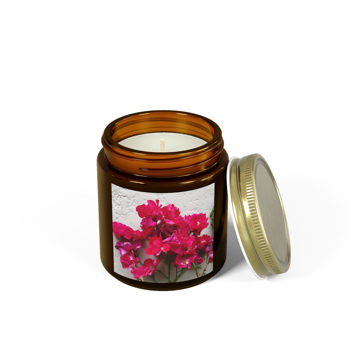 Bougainvillea Against White Stucco Wall Jar Candle – Mediterranean Floral Photo Candle for Elegant Home Decor