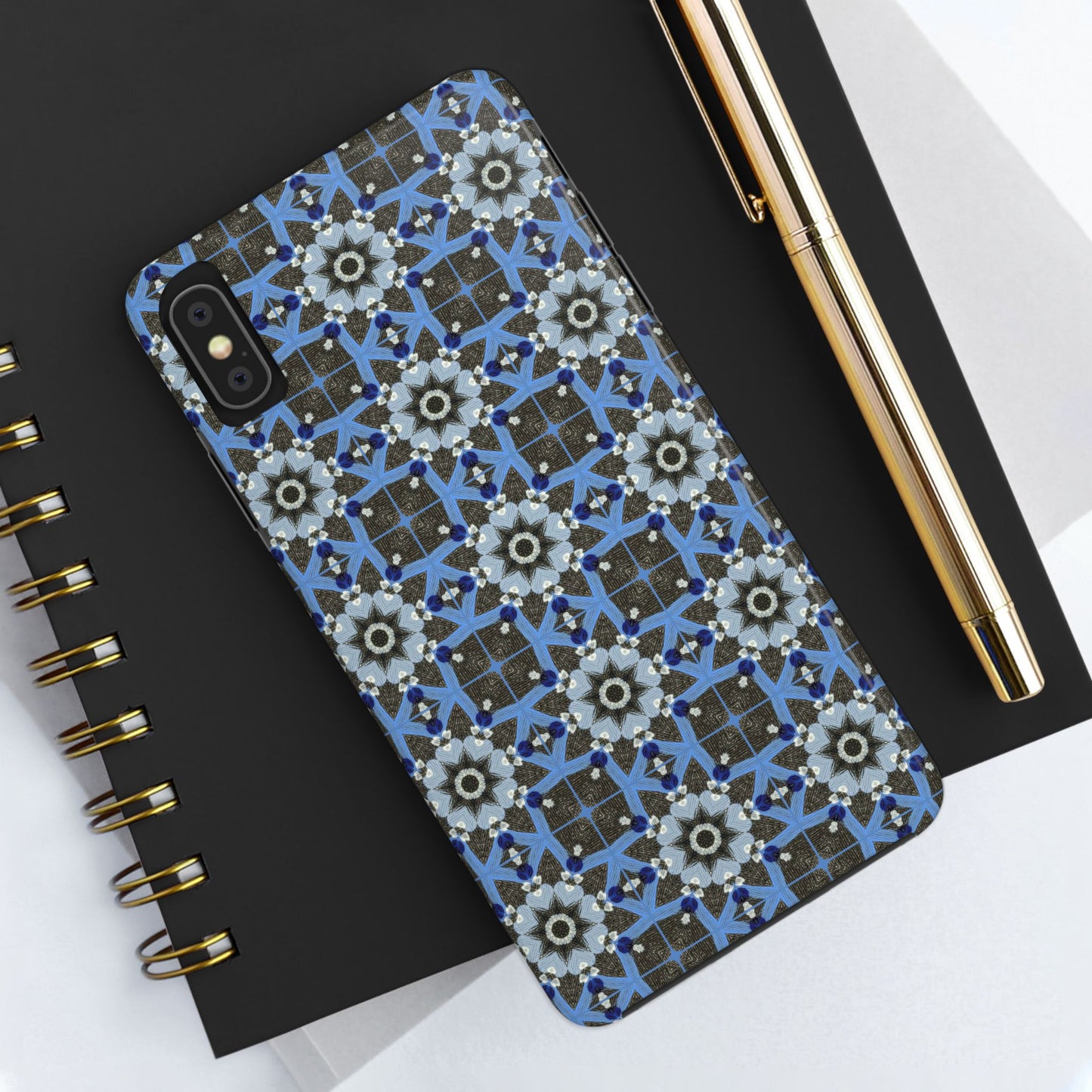 Blue Quilt Pattern Phone Case – Geometric Floral Protective Cover for iPhone & Android Models