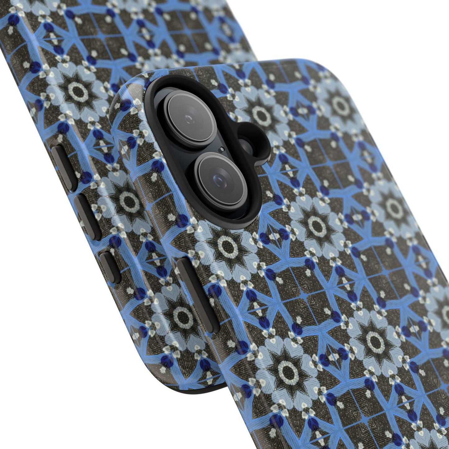 Blue Quilt Pattern Phone Case – Geometric Floral Protective Cover for iPhone & Android Models