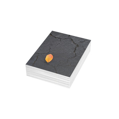 Orange Leaf on Black Concrete Inspirational Postcard – Minimalist Autumn Decor for Modern Homes
