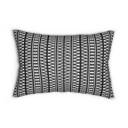 Black and White Tribal Triangle Lumbar Pillow – Geometric Accent Pillow for Minimalist or Boho Home Decor