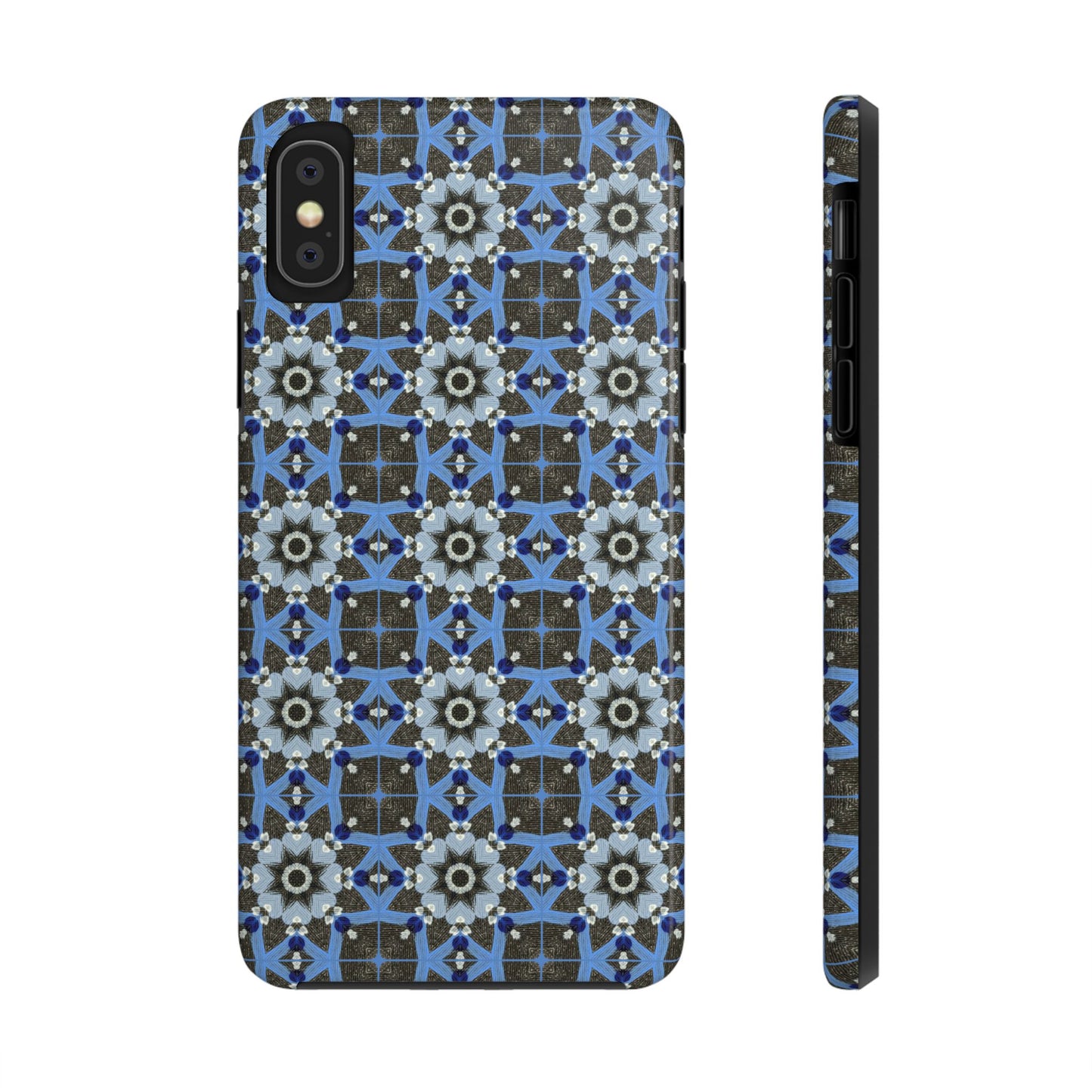 Blue Quilt Pattern Phone Case – Geometric Floral Protective Cover for iPhone & Android Models