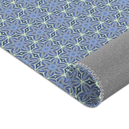 Pale Cornflower Blue and Yellow Area Rug – Geometric Modern Floor Decor for Living Rooms and Bedrooms