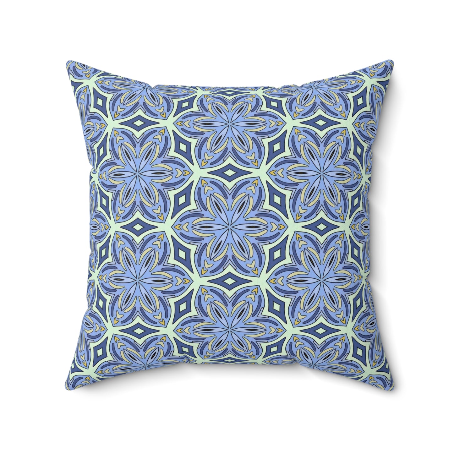 Pale Cornflower Blue and Yellow Decorative Square Pillow – Geometric Floral Throw Pillow