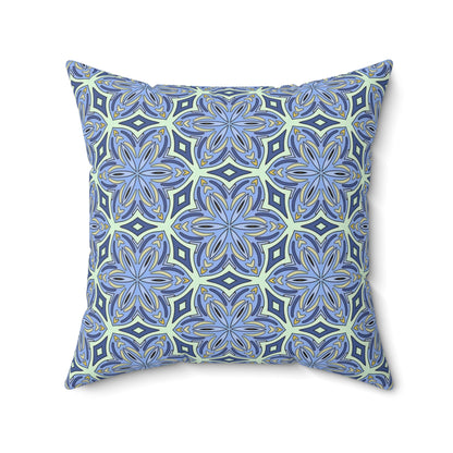 Pale Cornflower Blue and Yellow Decorative Square Pillow – Geometric Floral Throw Pillow