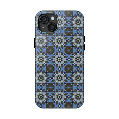 Blue Quilt Pattern Phone Case – Geometric Floral Protective Cover for iPhone & Android Models