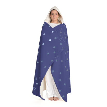 Blue Starfall Hooded Blanket – Blue Star Wearable Throw, Celestial Night Sky Cozy Fleece Wrap