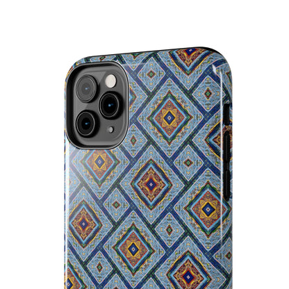 Blue Fusion Tiling Tough Case – Blue Geometric Phone Case, Modern Diamond Pattern Cover, Abstract Tile Design