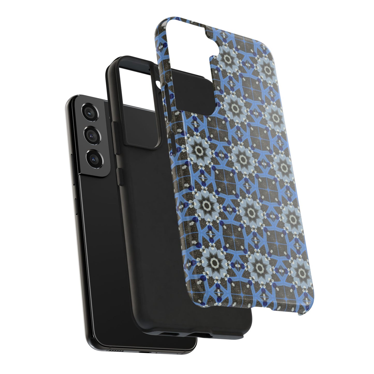 Blue Quilt Pattern Phone Case – Geometric Floral Protective Cover for iPhone & Android Models