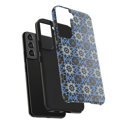 Blue Quilt Pattern Phone Case – Geometric Floral Protective Cover for iPhone & Android Models