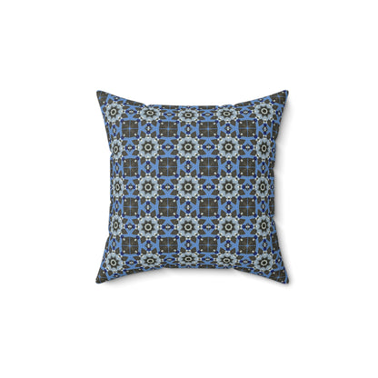 Blue Quilt Pattern Decorative Square Pillow – Colorful Geometric Throw Pillow for Living Room or Bedroom