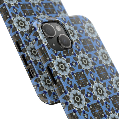 Blue Quilt Pattern Phone Case – Geometric Floral Protective Cover for iPhone & Android Models