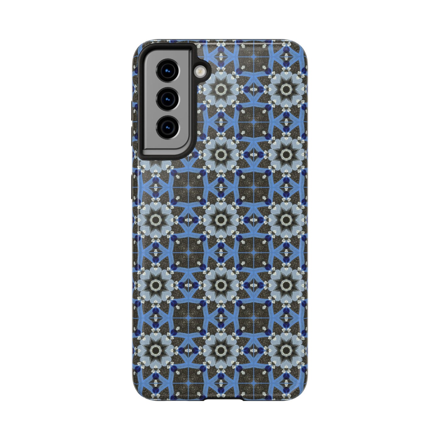 Blue Quilt Pattern Phone Case – Geometric Floral Protective Cover for iPhone & Android Models