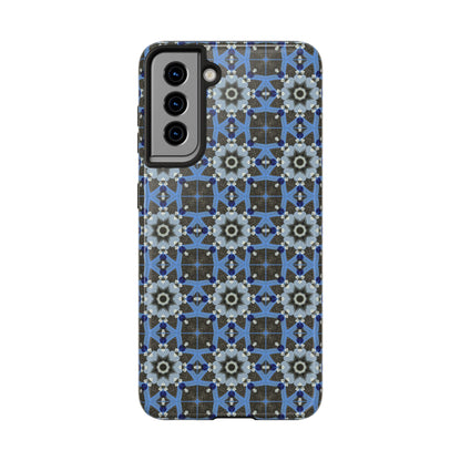 Blue Quilt Pattern Phone Case – Geometric Floral Protective Cover for iPhone & Android Models