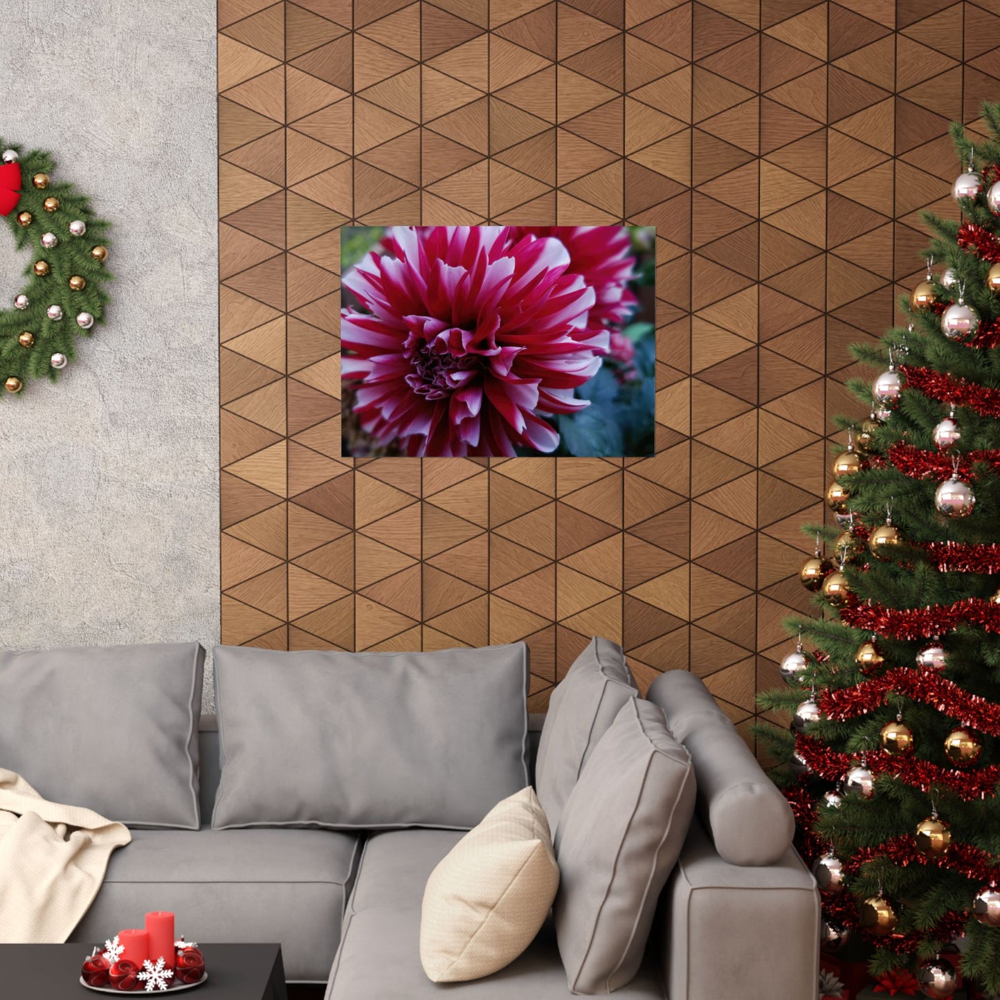 Red and White Dahlia Wall Poster – Botanical Floral Art Print, Cottagecore Summer Bloom Decor