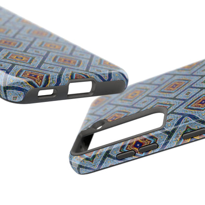 Blue Fusion Tiling Tough Case – Blue Geometric Phone Case, Modern Diamond Pattern Cover, Abstract Tile Design