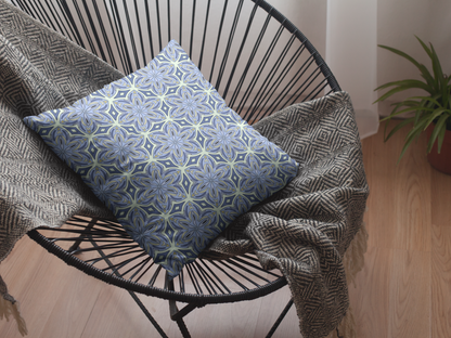 Pale Cornflower Blue and Yellow Decorative Square Pillow – Geometric Floral Throw Pillow