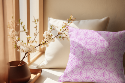 Cherry Blossom Patchwork Square Pillow – Sakura Floral Decorative Cushion, Pink Cherry Blossom Art