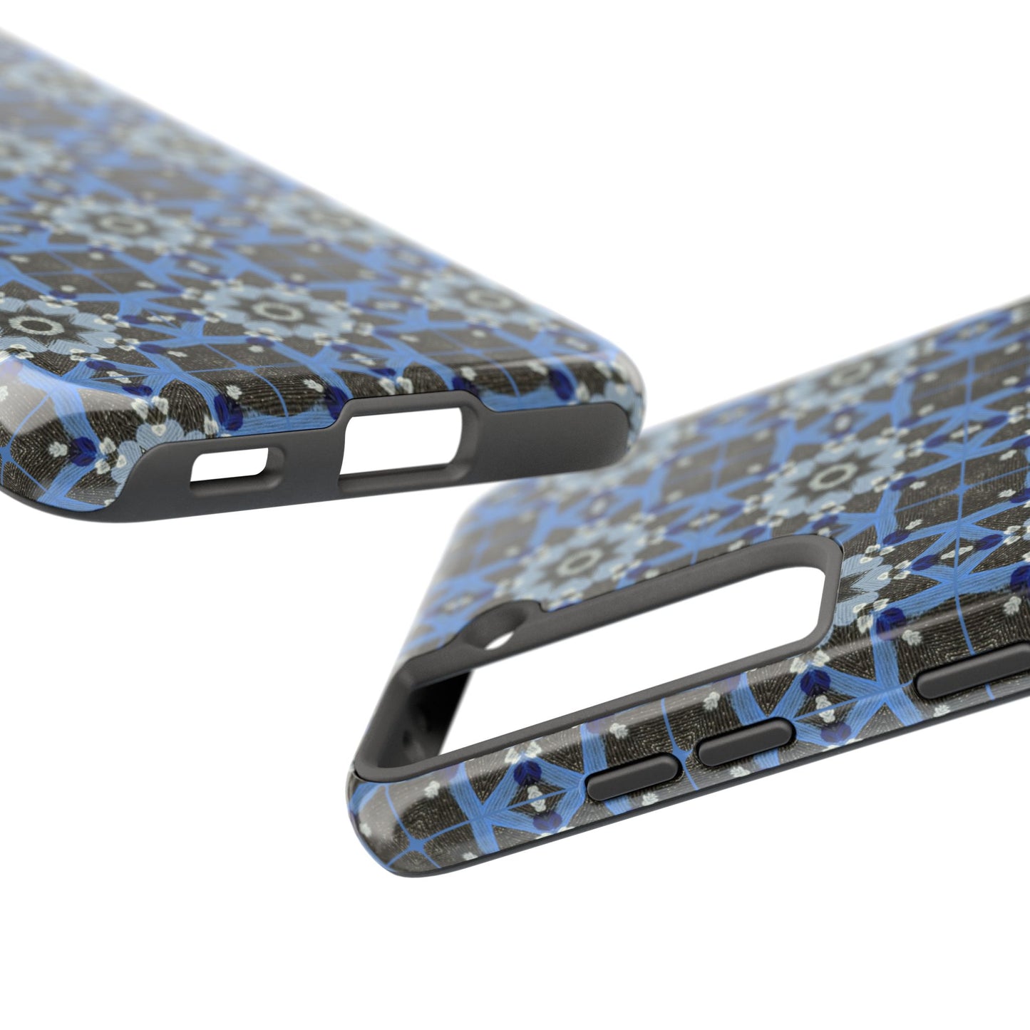 Blue Quilt Pattern Phone Case – Geometric Floral Protective Cover for iPhone & Android Models