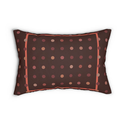 Retro Burgundy Polka Dot Lumbar Pillow – Warm Earth Tone Throw Cushion with Border for Fall or Mid-Century Decor