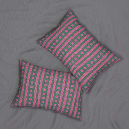 Green and Pink Ladder Lumbar Pillow - Retro Stripe Square Pattern Cushion for Eclectic or Pop Art Home Decor