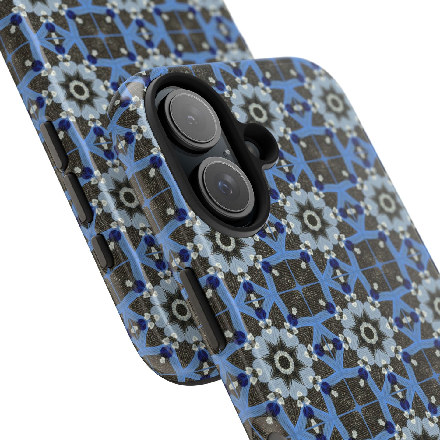 Blue Quilt Pattern Phone Case – Geometric Floral Protective Cover for iPhone & Android Models