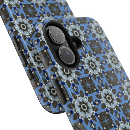 Blue Quilt Pattern Phone Case – Geometric Floral Protective Cover for iPhone & Android Models