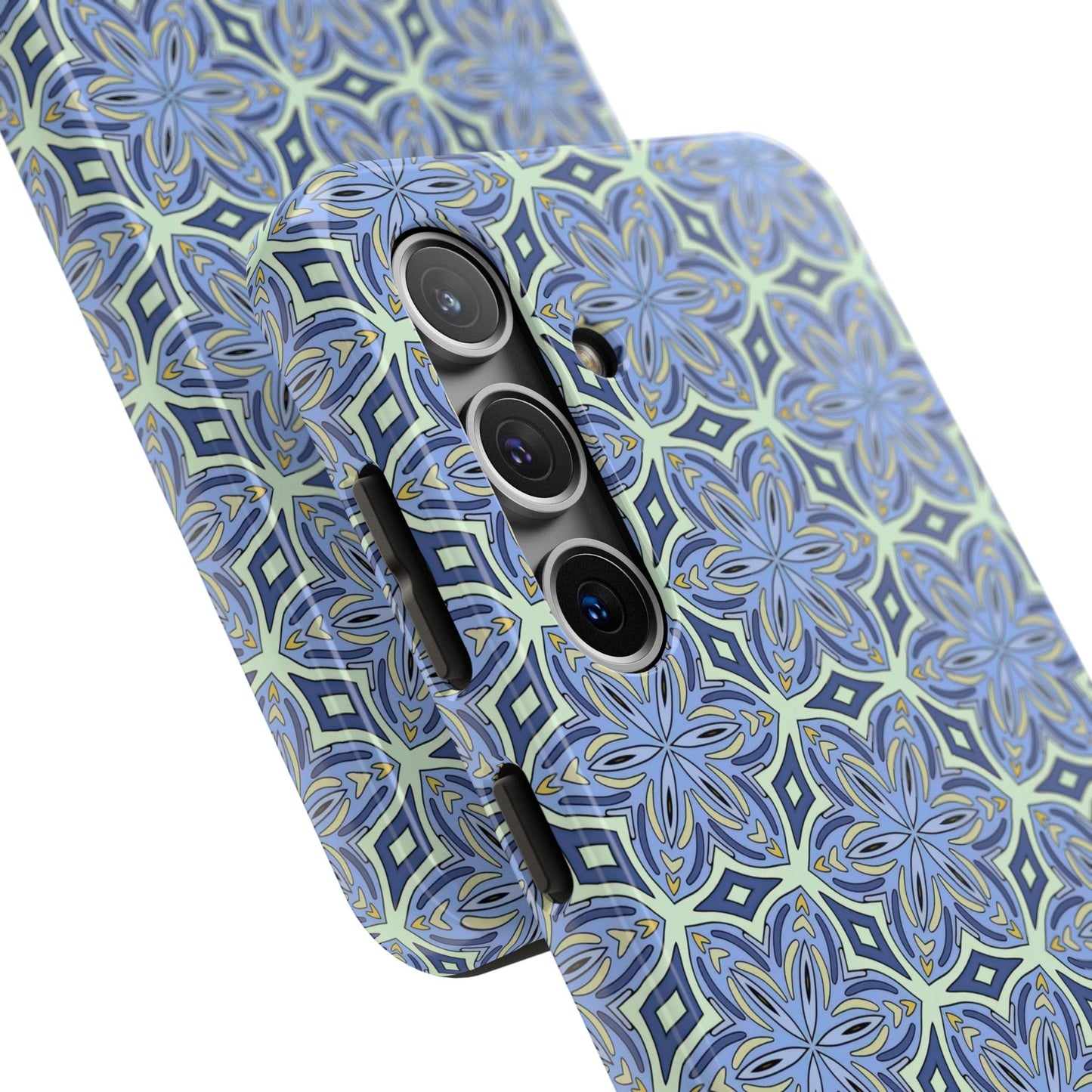 Pale Cornflower Blue and Yellow Phone Case – Geometric Floral Protective Cover for iPhone & Android Models