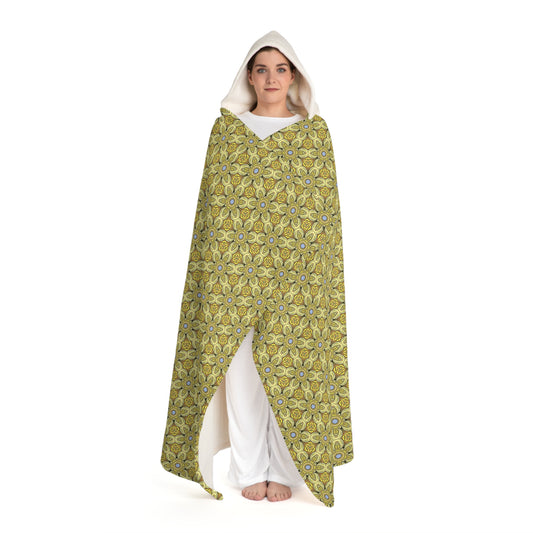 Retro Yellow Flowers Hooded Fleece Blanket – Cozy Geometric Floral Sherpa Blanket