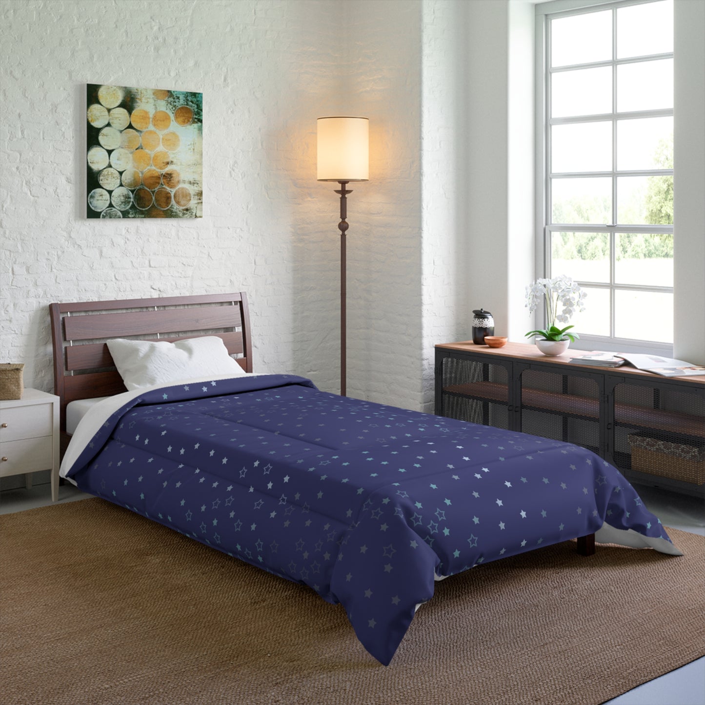 Blue Starfall Comforter – Blue Star Bedding, Celestial Night Sky Comforter, Galaxy-Inspired Bedroom Decor