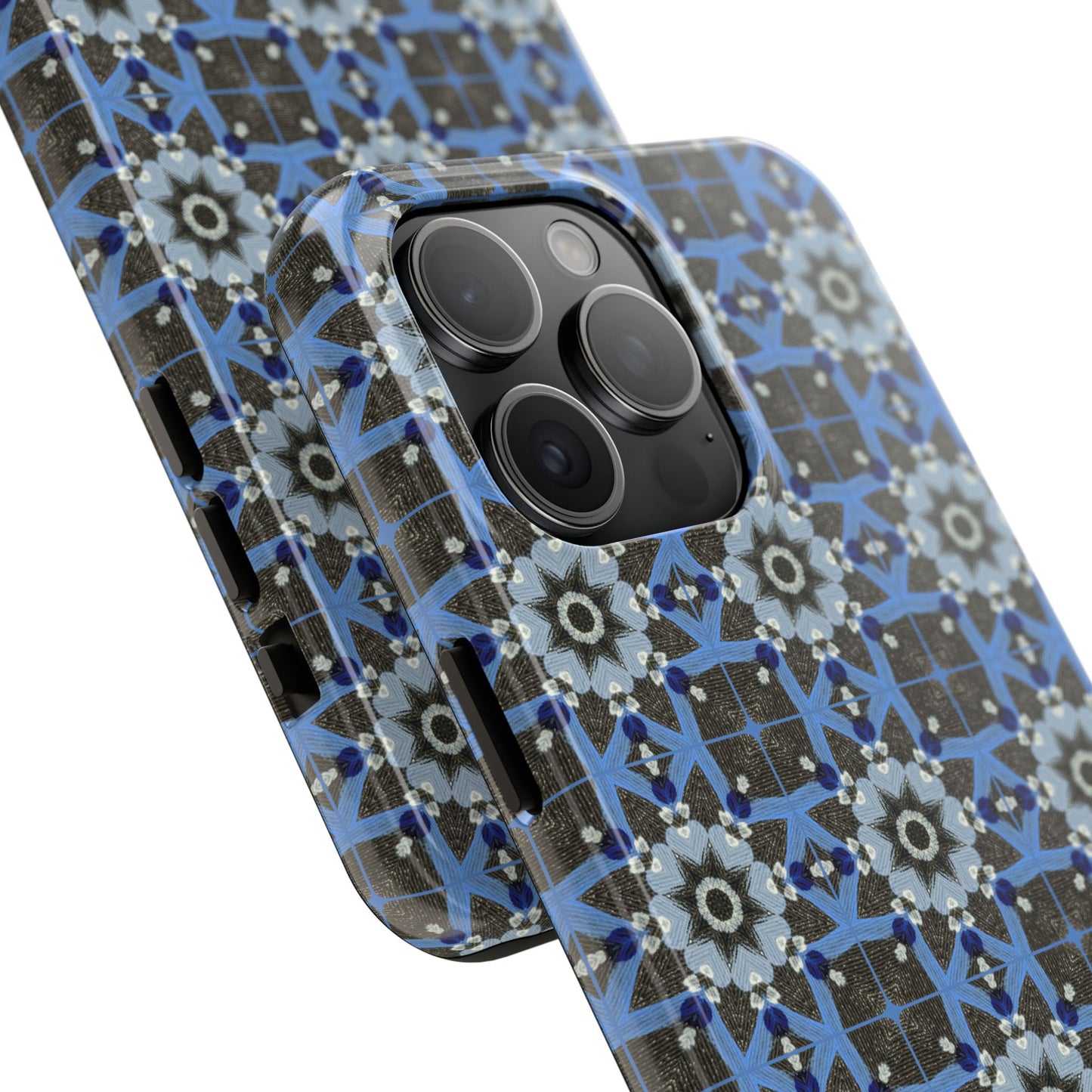 Blue Quilt Pattern Phone Case – Geometric Floral Protective Cover for iPhone & Android Models