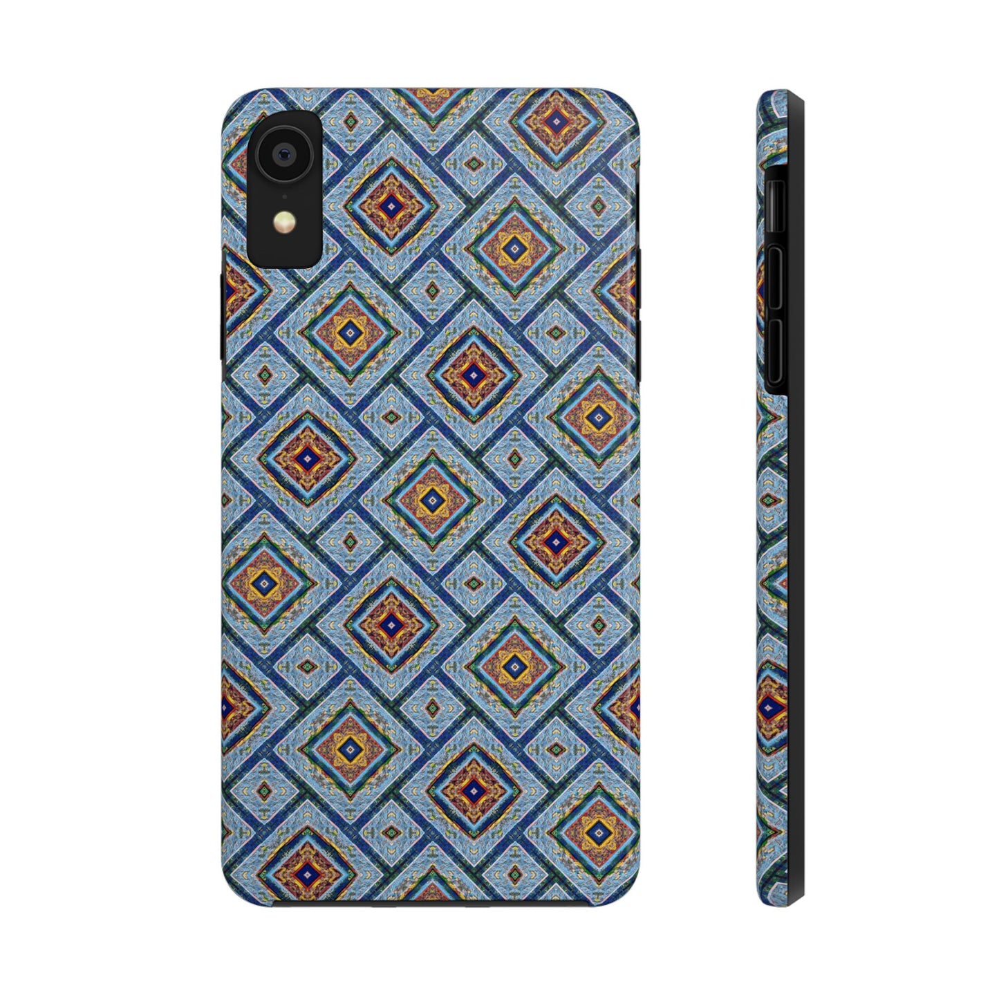 Blue Fusion Tiling Tough Case – Blue Geometric Phone Case, Modern Diamond Pattern Cover, Abstract Tile Design
