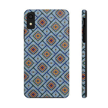 Blue Fusion Tiling Tough Case – Blue Geometric Phone Case, Modern Diamond Pattern Cover, Abstract Tile Design