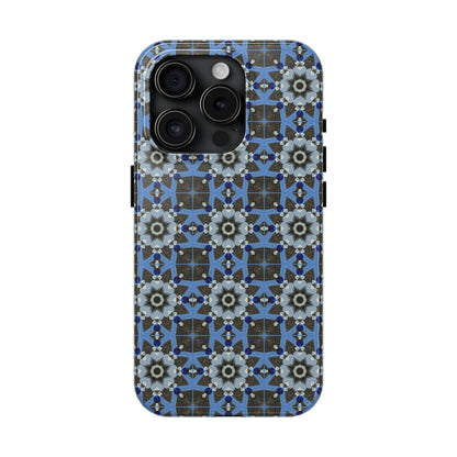 Blue Quilt Pattern Phone Case – Geometric Floral Protective Cover for iPhone & Android Models