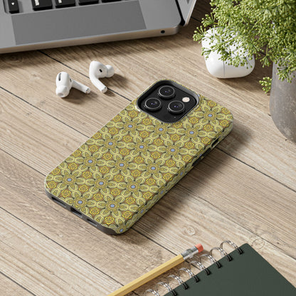 Retro Yellow Flowers Pattern Phone Case – Vibrant Geometric Floral Design for iPhone & Samsung