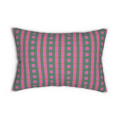 Green and Pink Ladder Lumbar Pillow - Retro Stripe Square Pattern Cushion for Eclectic or Pop Art Home Decor