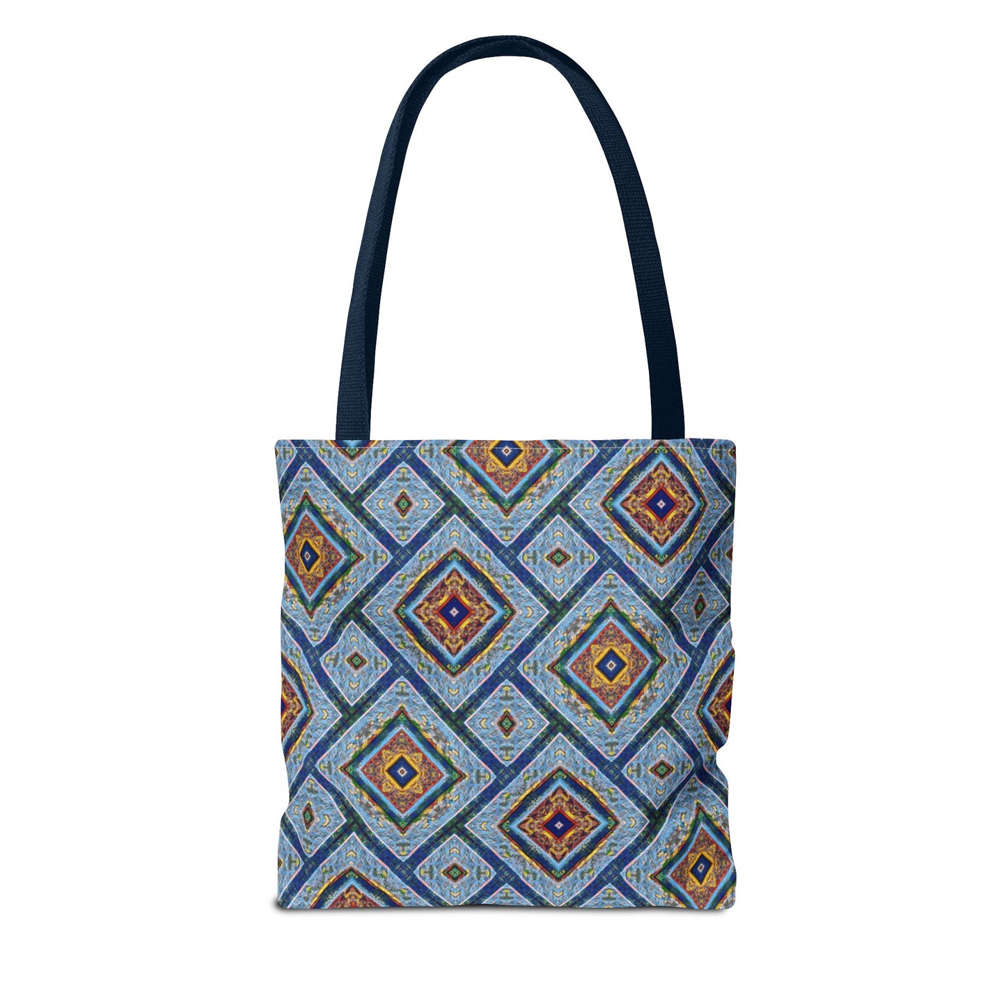 Blue Fusion Tiling Tote Bag – Blue Geometric Canvas, Modern Tile Pattern, Diamond Design Everyday Bag