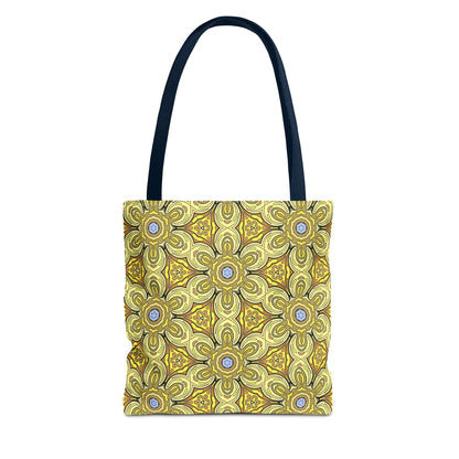 Retro Yellow Flowers Tote Bag – Geometric Floral Pattern Reusable Shopping Bag