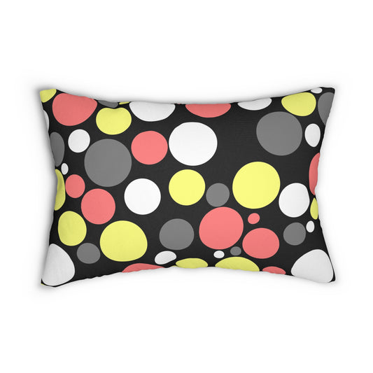 Retro Polka Dot Lumbar Pillow – Colorful Black Throw Cushion for Modern, Eclectic, or Kids Room Decor