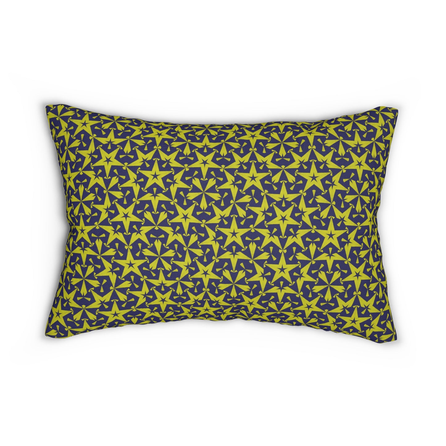 Celestial Star Pattern Lumbar Pillow – Bold Yellow & Navy Geometric Cushion for Modern or Boho Home Decor