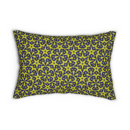 Celestial Star Pattern Lumbar Pillow – Bold Yellow & Navy Geometric Cushion for Modern or Boho Home Decor