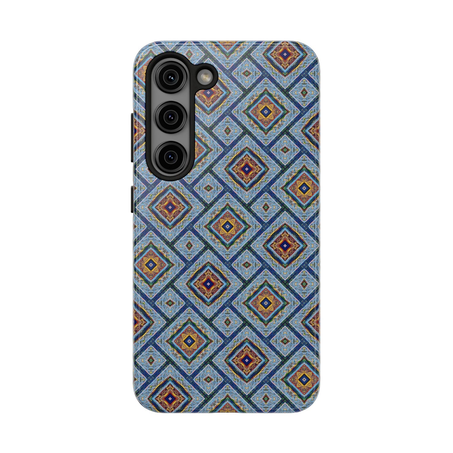 Blue Fusion Tiling Tough Case – Blue Geometric Phone Case, Modern Diamond Pattern Cover, Abstract Tile Design
