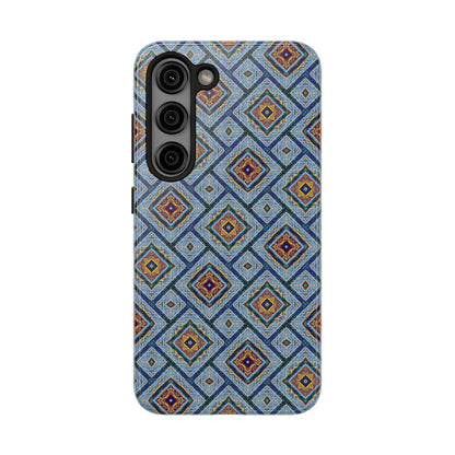 Blue Fusion Tiling Tough Case – Blue Geometric Phone Case, Modern Diamond Pattern Cover, Abstract Tile Design