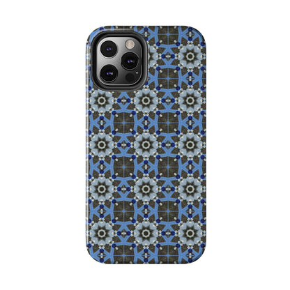 Blue Quilt Pattern Phone Case – Geometric Floral Protective Cover for iPhone & Android Models