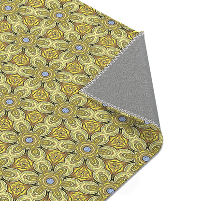 Retro Yellow Flowers Area Rug – Colorful Geometric Floral Rug for Modern Home Decor