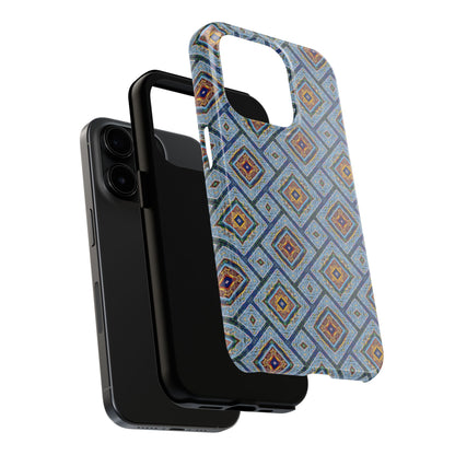 Blue Fusion Tiling Tough Case – Blue Geometric Phone Case, Modern Diamond Pattern Cover, Abstract Tile Design