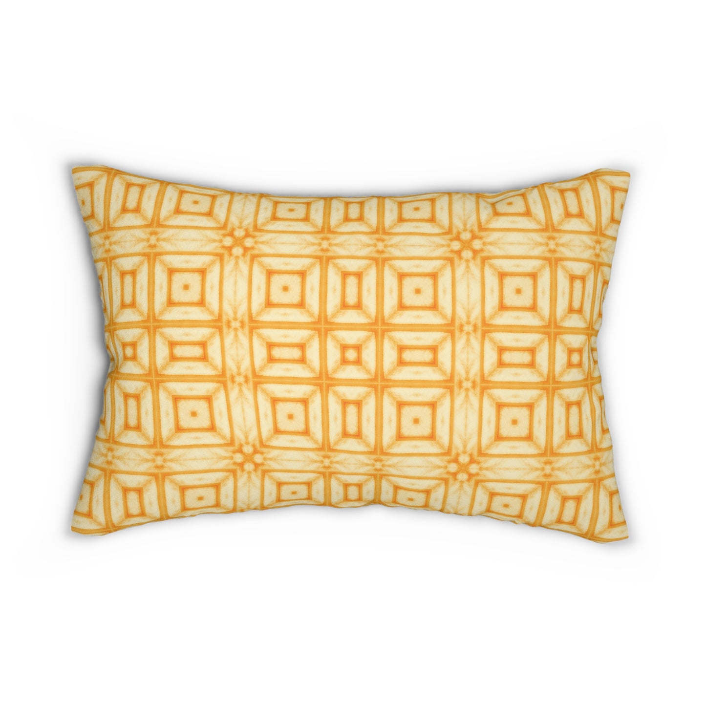 Yellow Tie-Dye Grid Lumbar Pillow – Warm Boho Decorative Cushion for Cozy, Modern, or Eclectic Home Decor